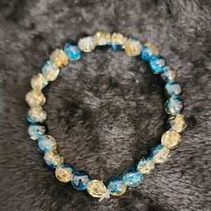 Blue and Gold Beaded Stretch Bracelet